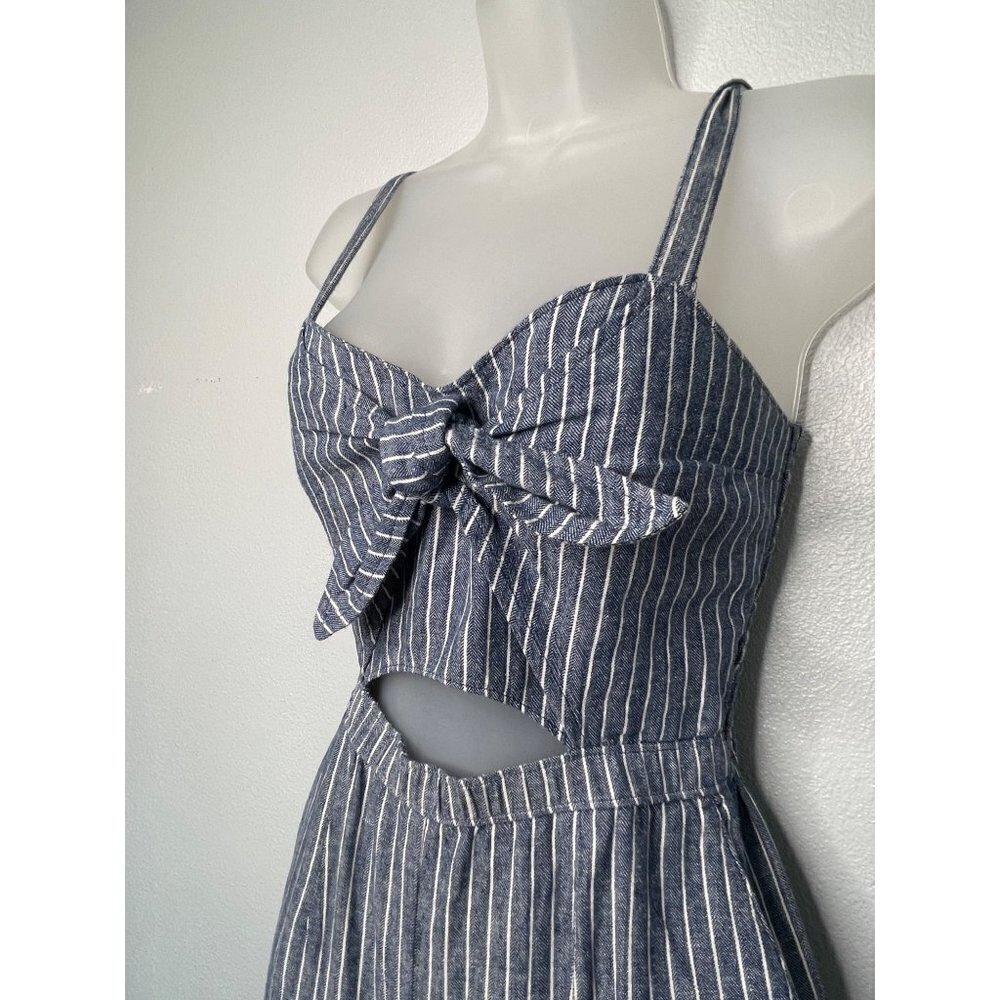 Abercrombie & Fitch Striped Jumpsuit Romper SZ S Wide Legs Linen Pockets - Picture 2 of 14